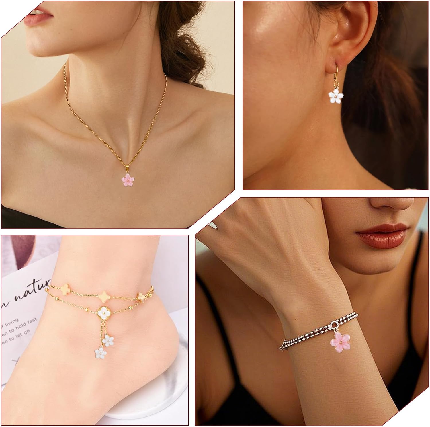 40 Pcs Gold Plated Enamel Cherry Blossoms Decor Small Flower Enamel Charms Cute Alloy Flower Pendants for DIY Crafts Bracelet Necklace Earrings Jewelry Making Findings Purse Keychains Handmade