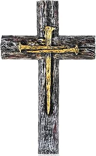 NCPLYGOU Crucifix Wall Cross, Catholic Cross for Wall with Metal Hook, Layered Wood Like Resin Crosses Wall Decor for Church Office Home Baptism, Jesus Wall Art Christian Gifts
