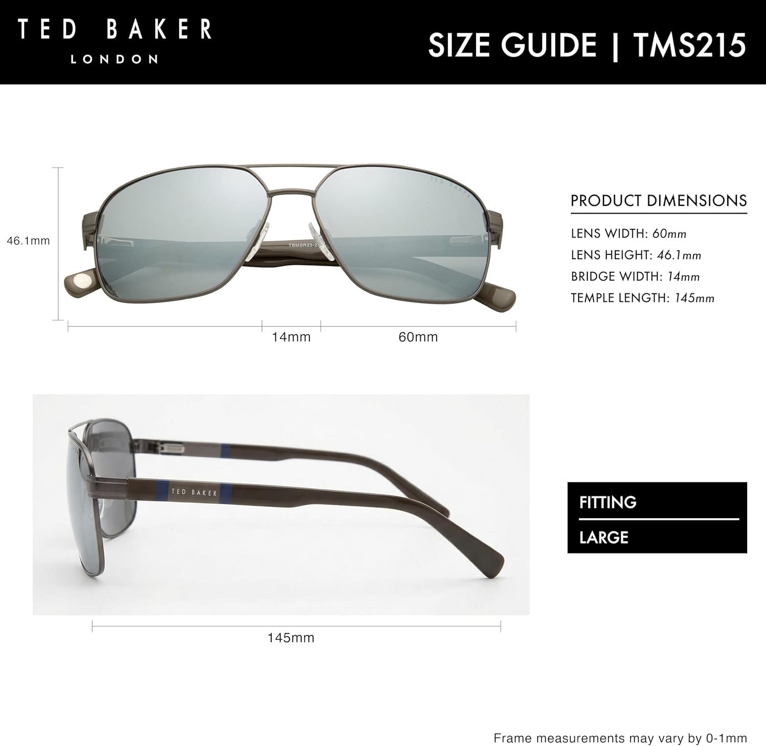 Ted Baker TMS215 Men's Fashion Navigator Polarized Sunglasses, UV400 Protection, 60 mm