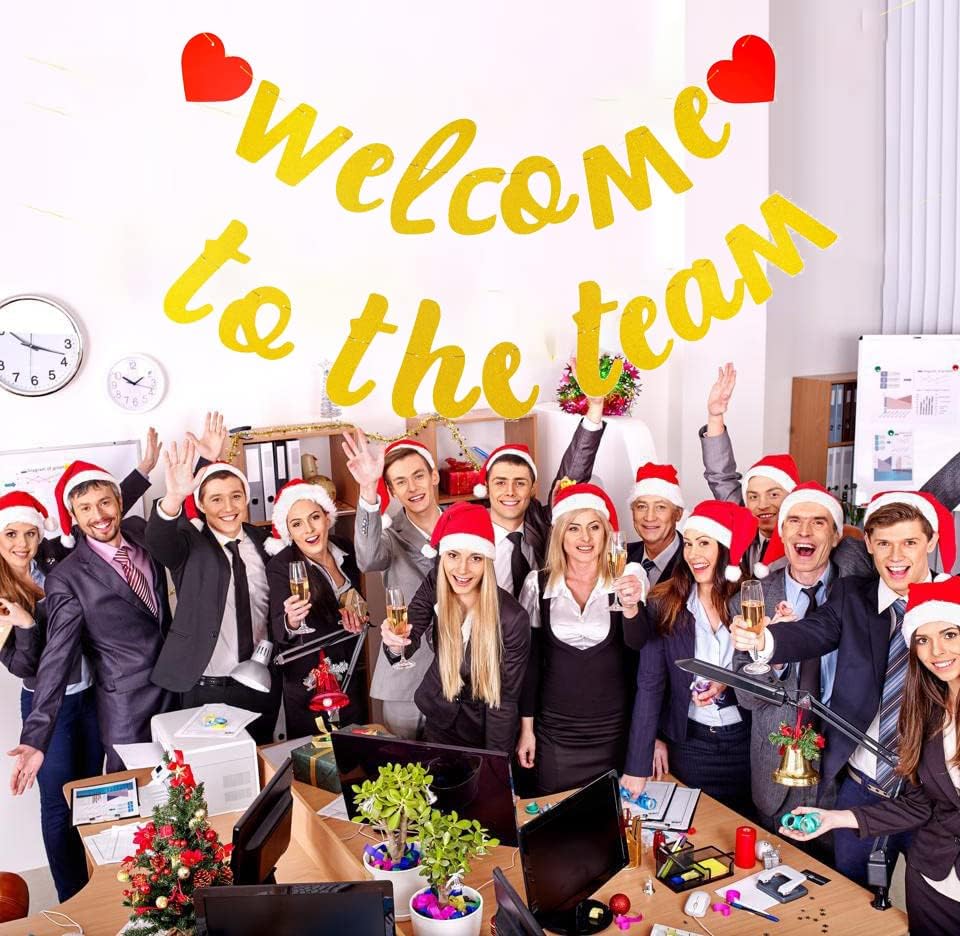 Miniatura 4 de Vrogadso Cartel de bienvenida al equipo pre-encordado con texto en inglés "Welcome to The Team", "No DIY oro rosa brillante" para nuevos empleados