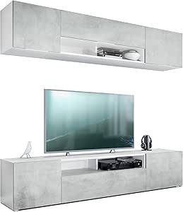 Meuble-paroi Taurito Moderne Pour Salon - Blanc Mat & Avola-anthracite, 320x182x39 Cm, Rangement Pratique
