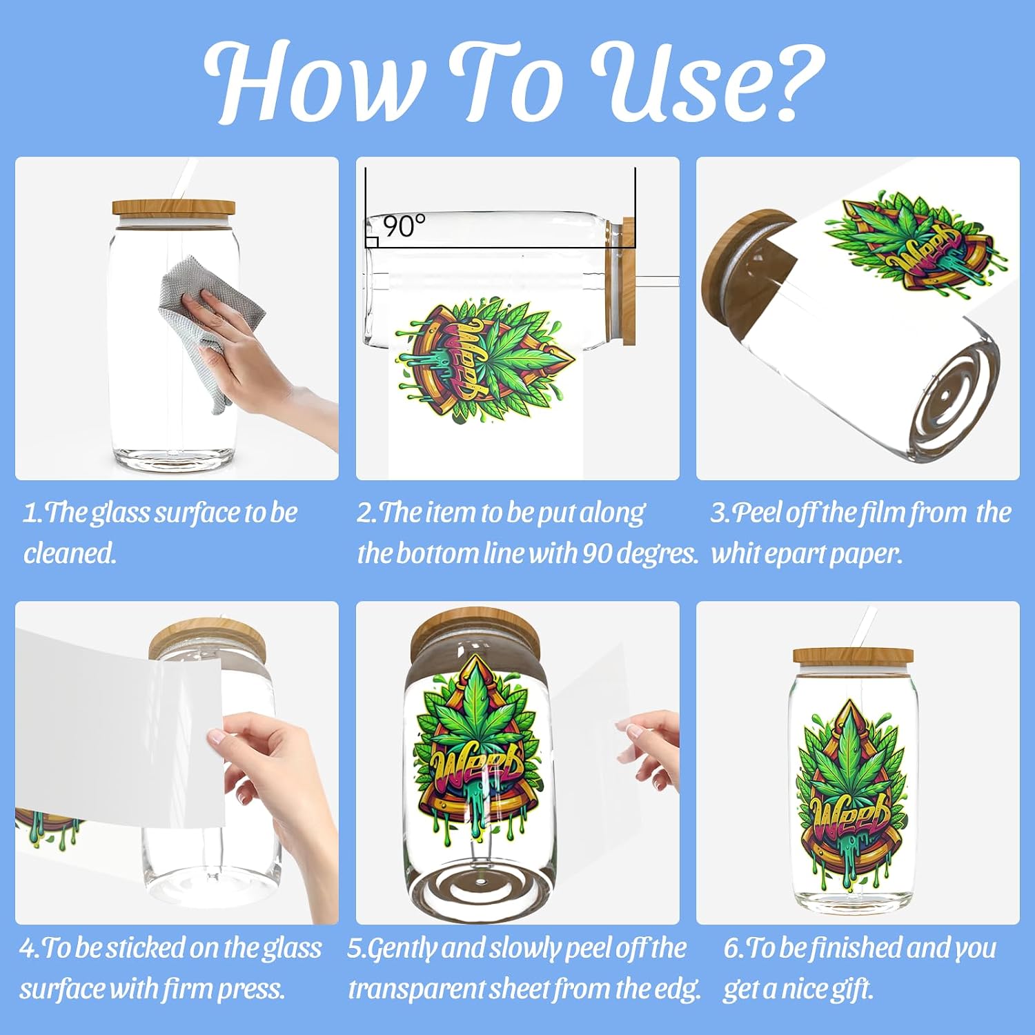 30 PCS UV DTF Cup Wraps for 16 OZ - Weed UV DTF Cup Stickers for 16OZ Glass Cups, Mugs，Milk Tea Cups, Metal and Plastic Bottles. High-Viscosity UV DTF Transfer Sticker
