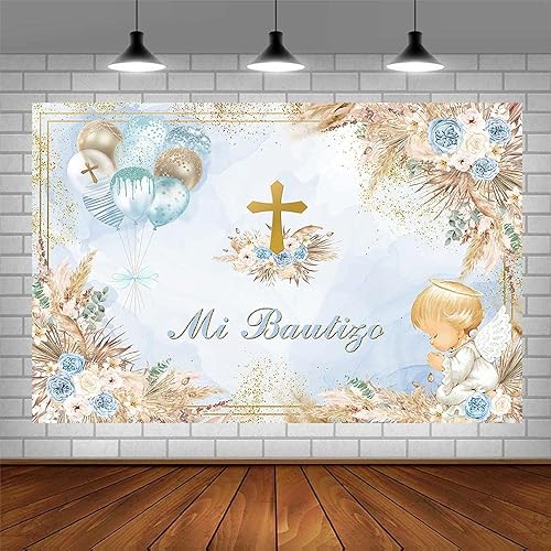 Miniatura 3 de AIBIIN Telón de fondo bohemio de 7 x 5 pies para niñas, diseño bohemio de bautismo, Dios bendiga la primera comunión, decoración de fiesta, ángel