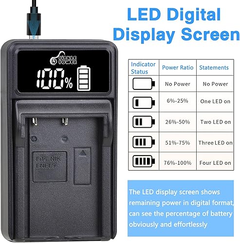 Miniatura 4 de Pickle Power EN-EL9 EN EL9a Batería Paquete de 2 y cargador USB LED para cámaras réflex digitales Nikon D40, D40x, D60, D3000, D5000