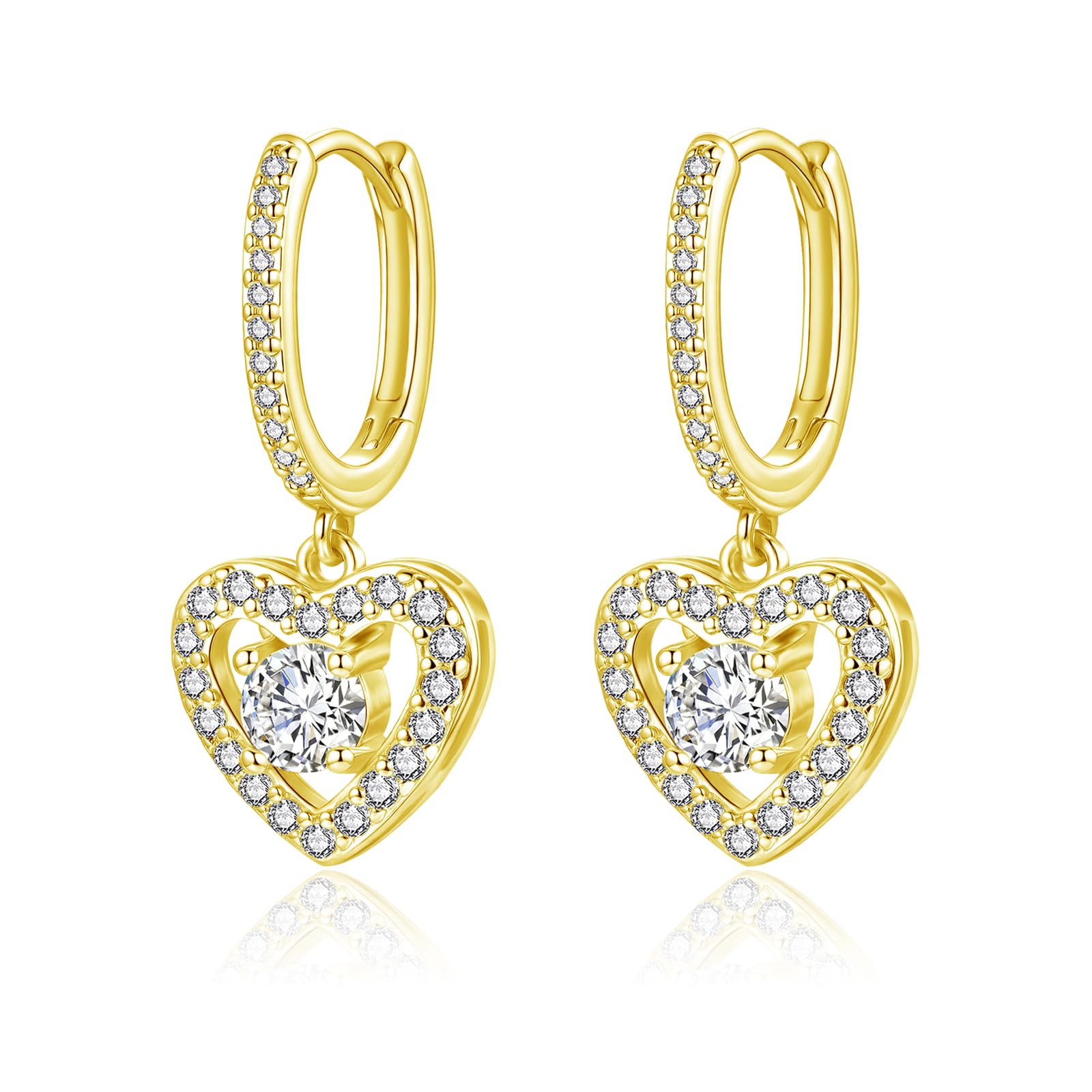 Josfeva Silber 925 Creolen Ohrringe für Damen, 925 Sterling Silber Creolen mit Anhänger, Quadrat Herz Rund Ohrringe Hängend mit Cubic Zirkonia, Hypoallergen Ohrschmuck zum Geburtstag mit Geschenkbox
