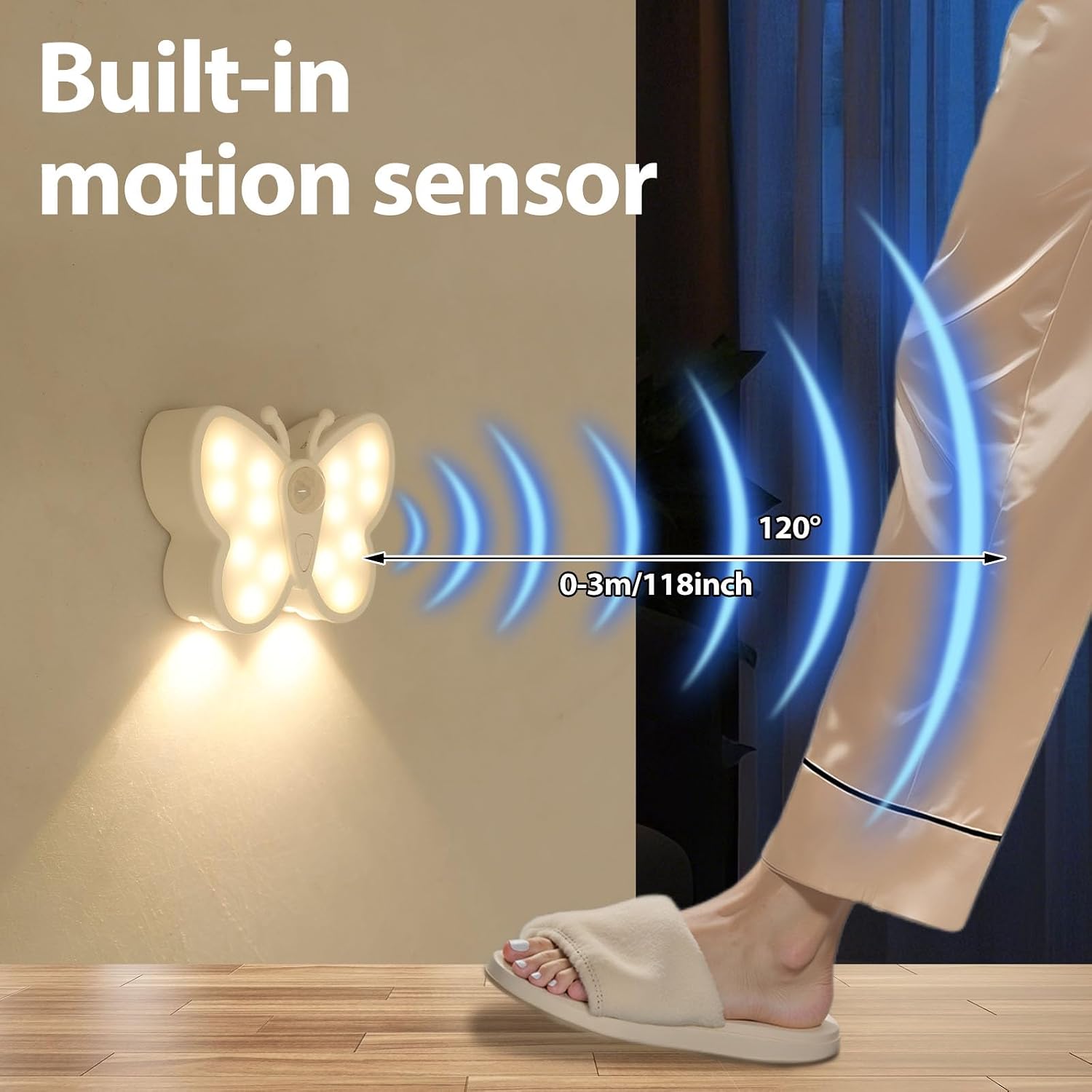2Pcs Night Light with Motion Sensor USB Rechargeable Nightlight Magnetic LED Night Lamp for Stairs Hallway Bathroom Bedroom Kitchen