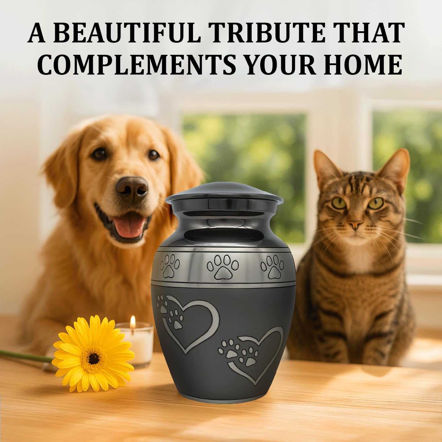 Medium Pet Ashes Urn - Cremation Urn for Dogs & Cats – Paw Print Memorial Urn - Holds Cremated Remains of Pets Up to 55 lbs - Elegant Design to Honor Your Furry Friend - Slate Gray