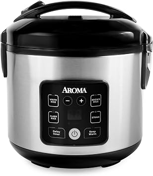 جهاز طهي الأرز والبخار الرقمي AROMA CoreCoatTM للأرز البني مع طلاء سيراميك غير لاصق 8 أكواب مطبوخة، 4 أكواب غير مطبوخة