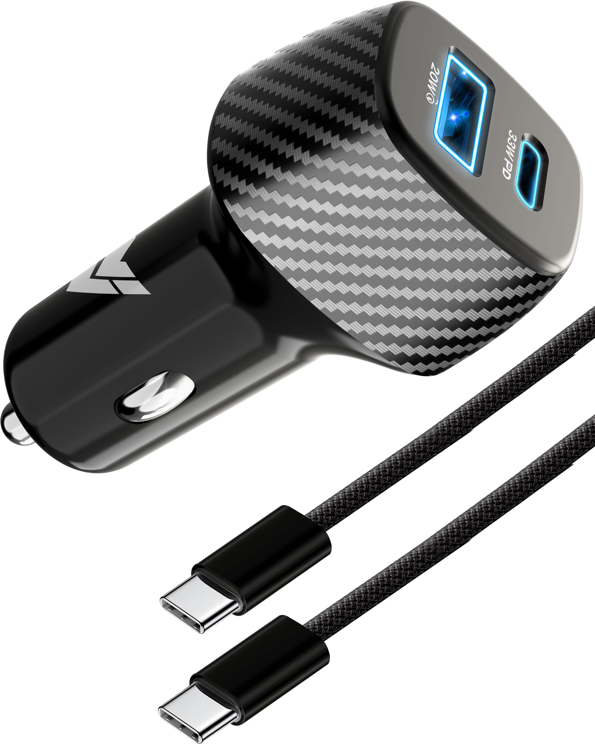 DR VAKU® 53W Car Charger Dual Port Output Fast Charging Type C PD 33W + 20W QC 3.0 USB for iPhone 15/14/13 All Series & Android Phones with 1 Meter Nylon Braided Type C Data Cable (Charger+Cable)-image-41