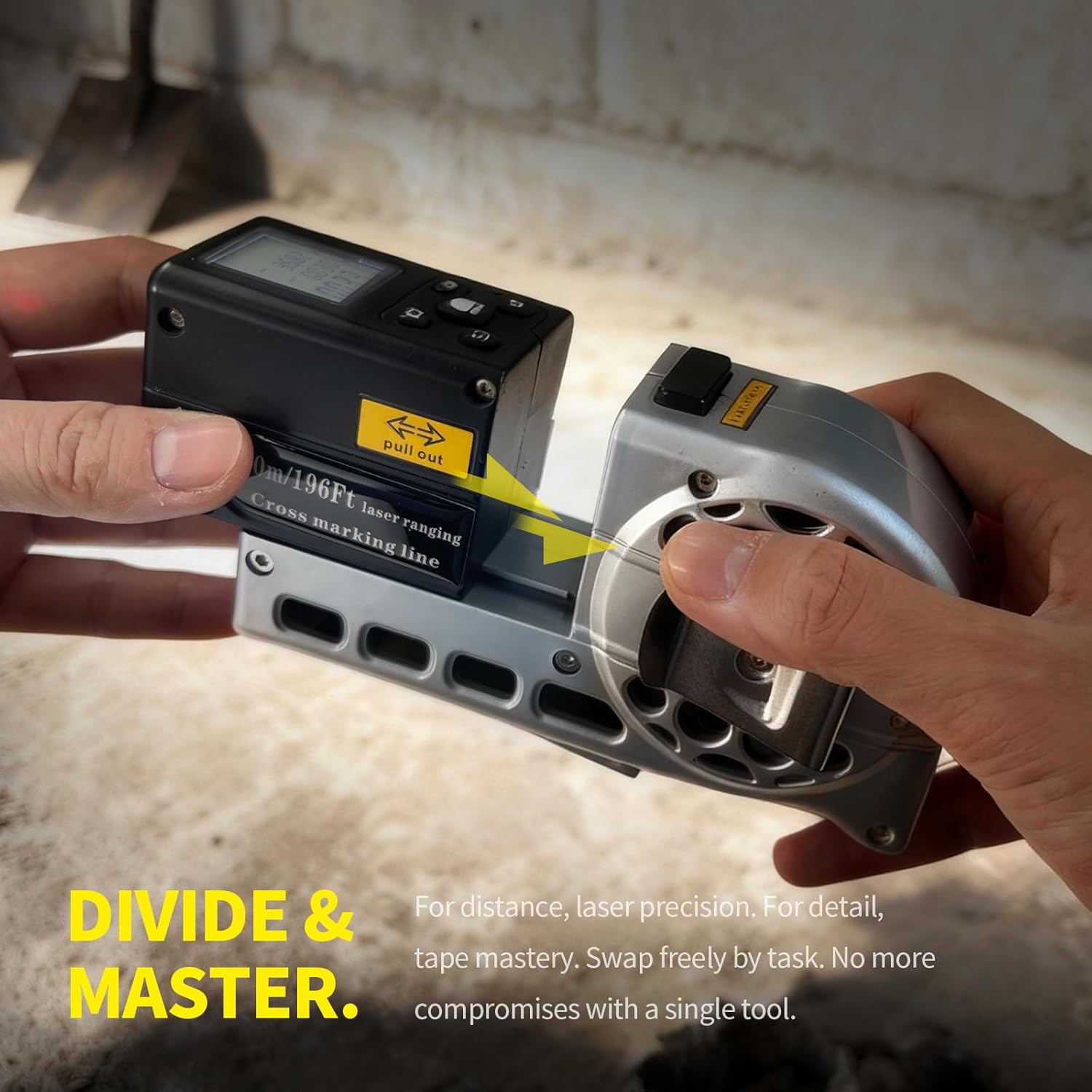 5 in 1 Laser Tape Measure with Level | 196ft/60M Laser Distance Meter Display On Backlit LCD Screen with 16ft/5m AutoLock Measuring Tape | Ft/Inch/Fractions/M/mm (Sliver 5in1 Laser)