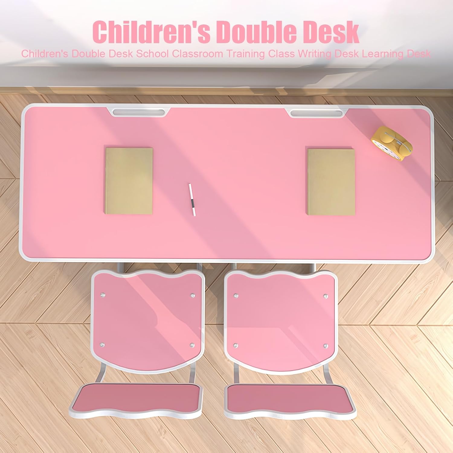 Kids Desk and Chair Set, 2 Person Kid Study Table with Chair & Storage Drawers, Height Adjustable Student Homework Desk, Children Learning Writing Table for Home School Kindergarten Pink