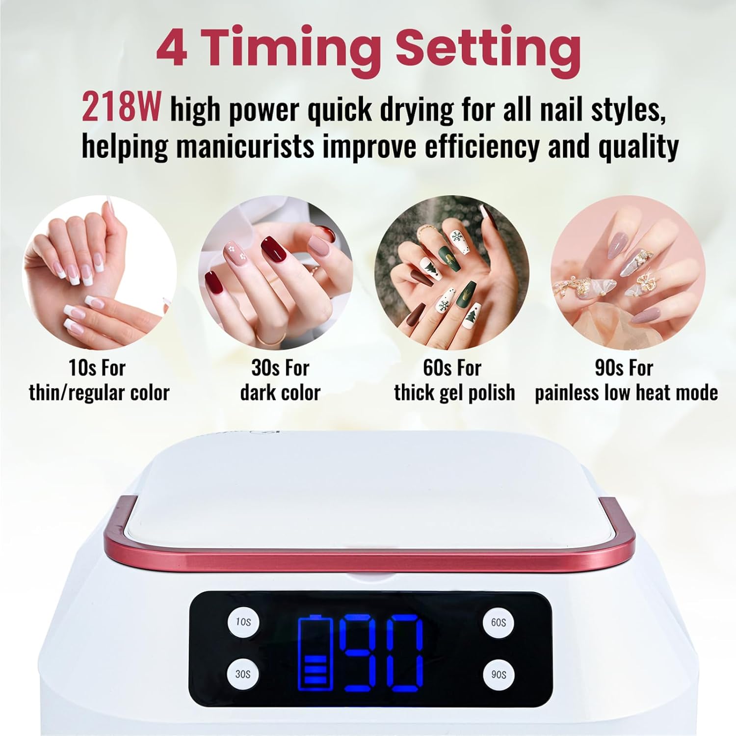 Cordless Nail Lamp,218W Professional Rechargeable UV LED Nail Lamp for Salon,Nail Lamp Built-in 30000mAh Battery,82PCS LEDs Nail Dryer with Dual Displays & Detachable Hand Pillow