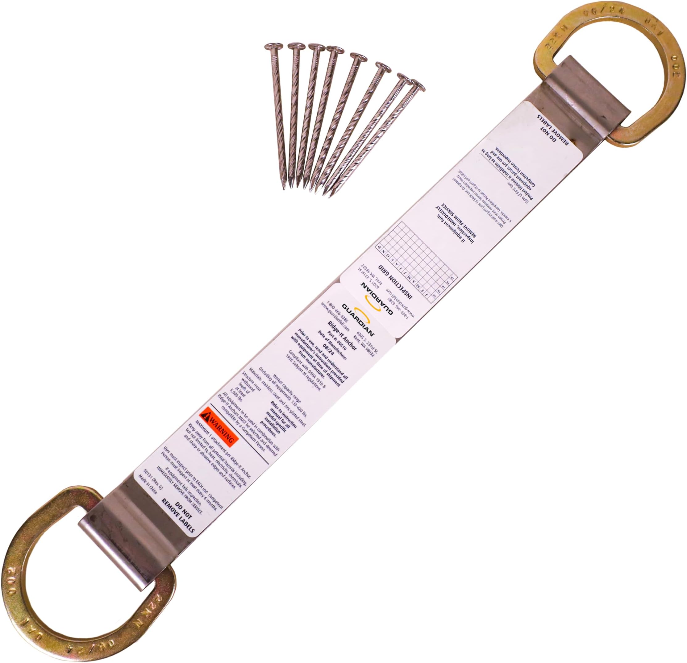 Guardian Fall Protection 00510 RIDG-2 Double D-Ring Roof Anchor with Nails