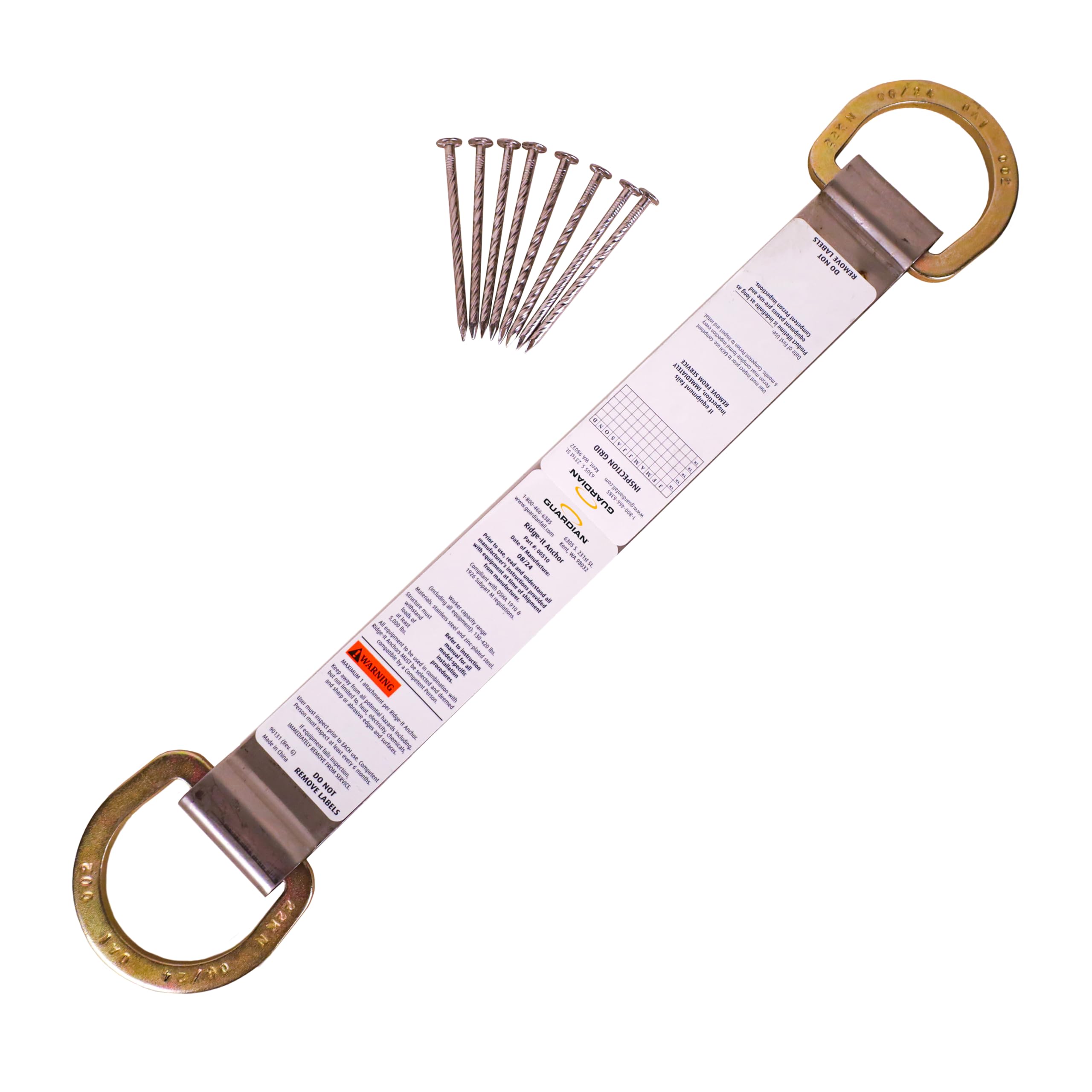 Guardian 00510 Double D Ring Ridge-It Roof Anchor Zinc-Plated Stainless Steel OSHA and ANSI Compliant 18 inches