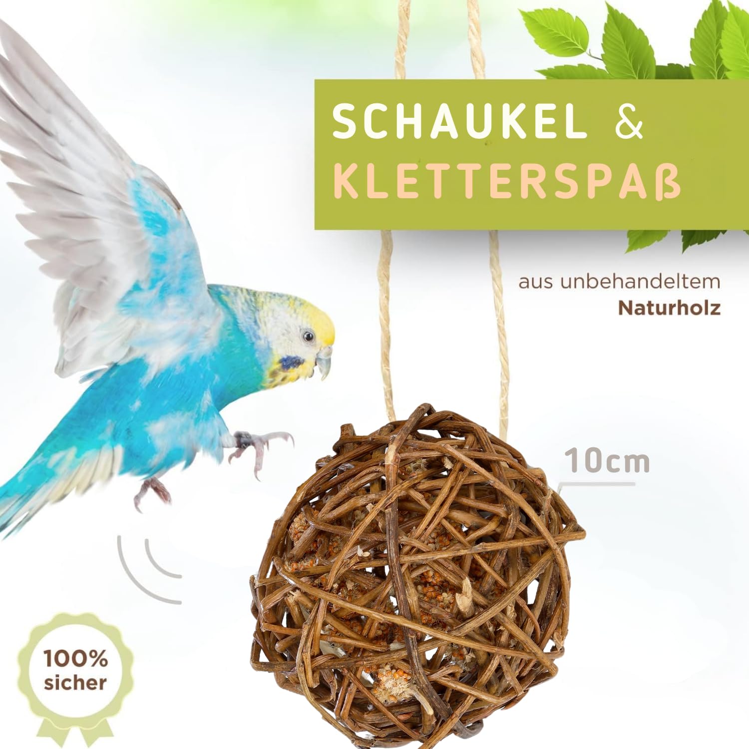 Vogelgaleria Foxtail Millet Filled Willow Ball Pack of 2 Handmade in Germany Amazing Fun for Happy and Active Budgies - Image 4