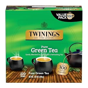 Twinings Pure Green Tea Individually Wrapped Bags 100 Count Pack of 1 Smooth Refreshing Caffeinated Enjoy Hot or