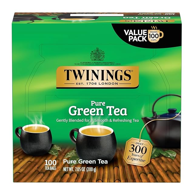 Twinings Pure Green Tea Individually Wrapped Bags 100 Count Pack of 1 Smooth Refreshing Caffeinated Enjoy Hot or