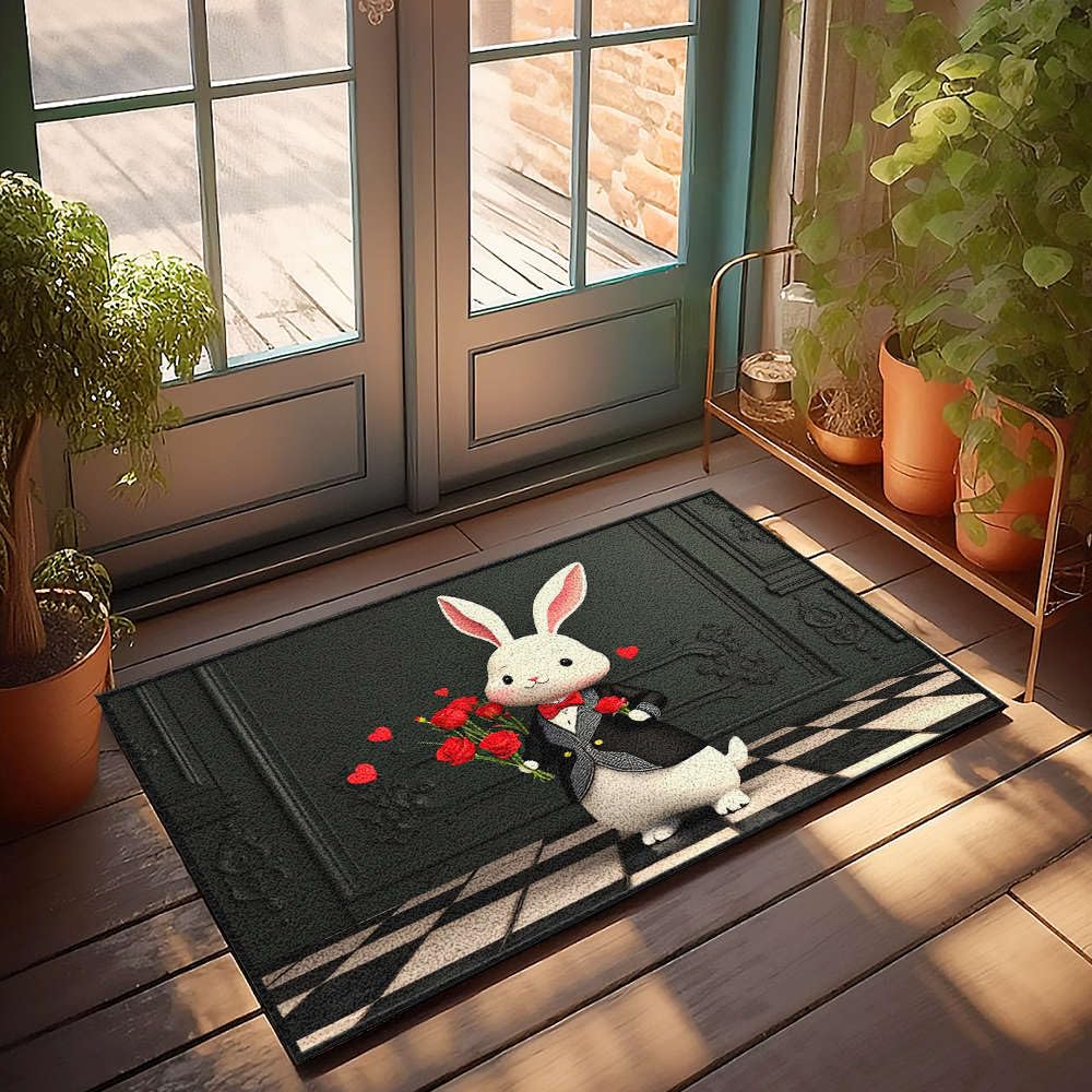 Paillasson d'intérieur antidérapant tapis entrée original motif lapin 65x90cm