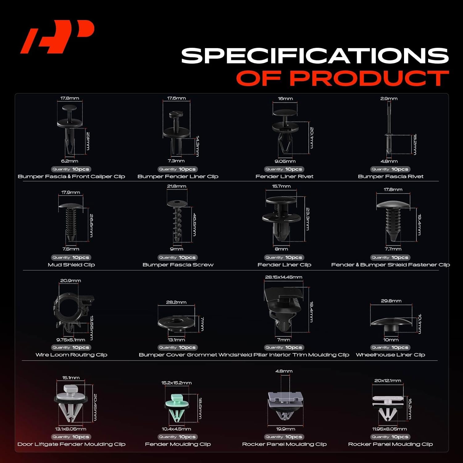 A-Premium 270PCS (27 Sizes/52 oz) Bumper Fender Retainer Clips Kit - Compatible with Chevrolet Volt 2011-2015 - Hood Door Trim Panel Push Pin Plastic Nylon Rivet Fastener Set, w/Removal Tool