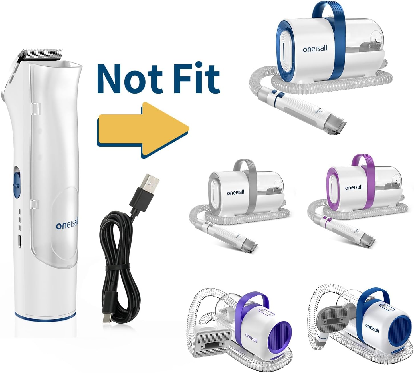 oneisall Replacement Main Clipper + USB Charger for BM1 Dog Grooming Vacuum Blow Dryer and Clippers