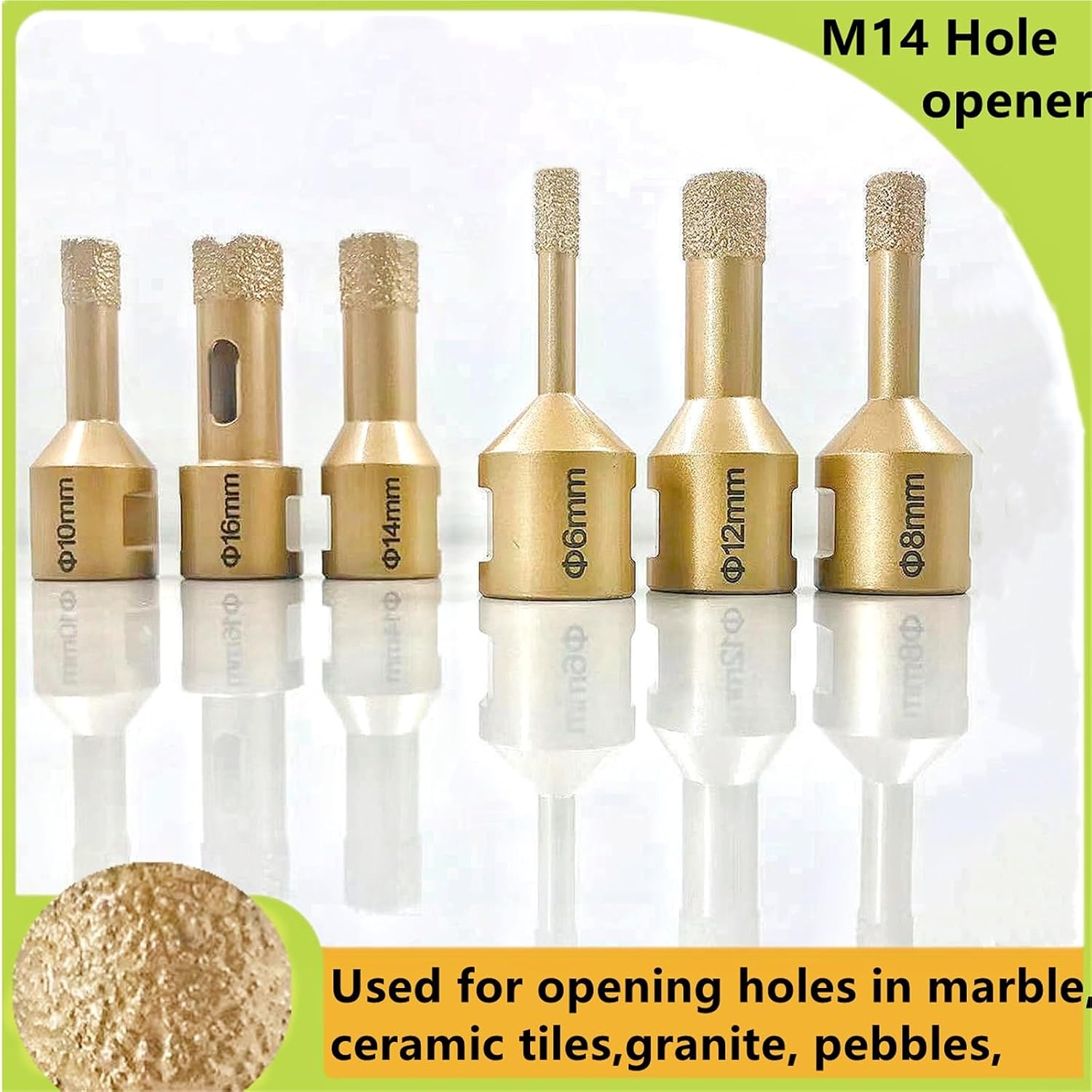 6-16mm Vacuum M14 Thread Brazed Hole Opener Diamond Drilling Core Bit Angle Grinder Drill Bit for Ceramic Tile Granite Marble 1Pcs(16mm)