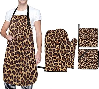 USZDKL Fajny gepard fartuch rękawica do piekarnika i garnek uchwyt 5 szt. zestaw, regulowany fartuch rękawice odporne na ciepło dla mężczyzn kobiet