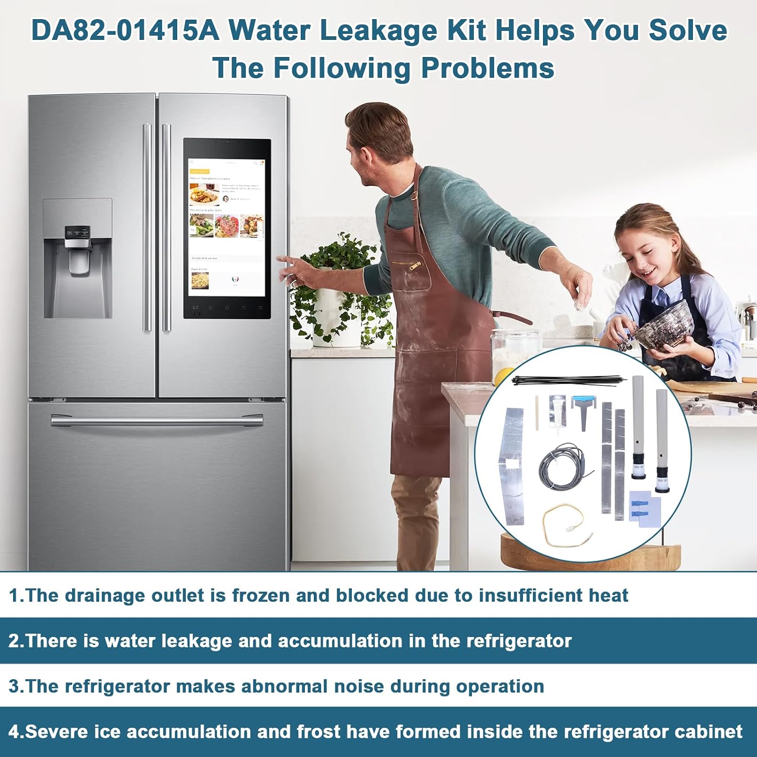 DA82-01415A Secondary Heater and Moisture Kit with DA32-10104N Defrost Sensor Replacements For Samsung Water Leakage Assembly Replace 3436781 AP5957964 EAP10058968 PS10058968 PS1005968