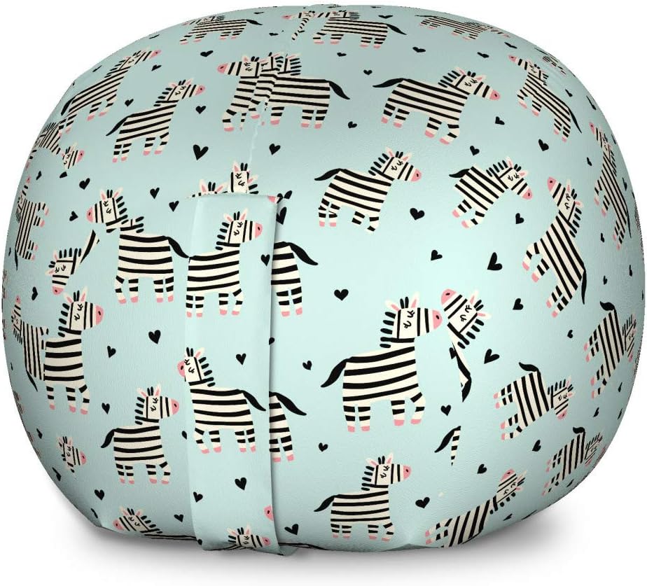 Ambesonne Zebra Storage Toy Bag Chair, Pattern of Savannah Animal and Tiny Hearts, Stuffed Animal Organizer Washable Bag, Large Size, Seafoam Pale Yellow