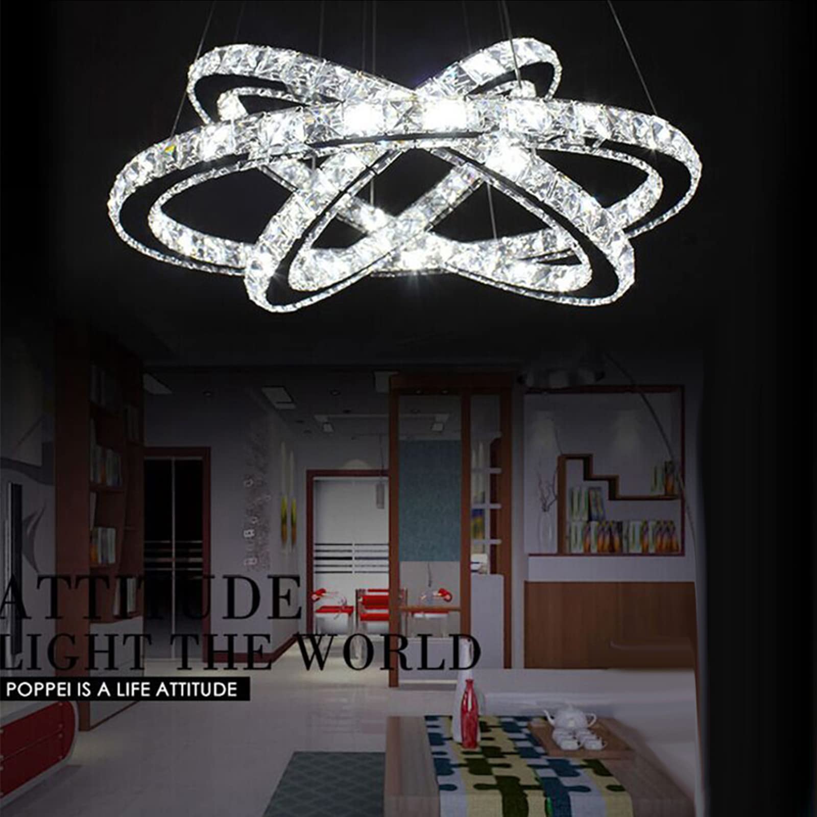 YRHome Lampada a Sospensione LED da 72W, Bianco Freddo, Regolabile in Altezza, Lampadario a Sospensione per Sala da Pranzo e Soggiorno, Moderno, Design a Tre Anelli