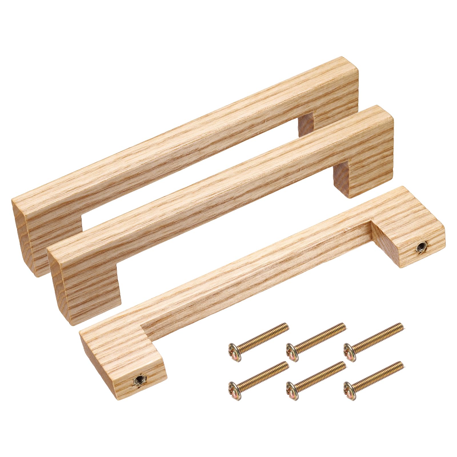 sourcing map 3Pcs Wood Drawer Pulls, 5 Inch Hole Center Wooden Drawer Pulls Cabinet Handles with Screws for Kitchen Dresser Wardrobes Door Cupboard, Ash Wood