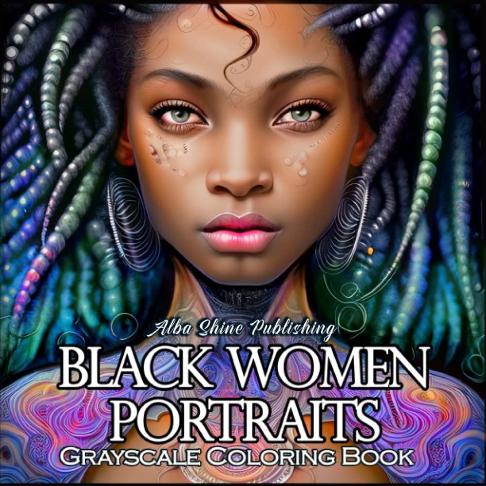 Black Women Portraits Coloring Book grayscale