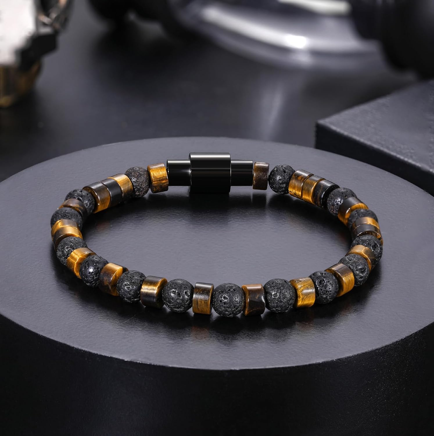 TRUMIUM Beaded Bracelets for Men Women Natural Hematite 6mm Tiger Eyes Mens Bracelet Gemstone Jewelry for Him 7.5/8.3/9 Inch Length - Image 2