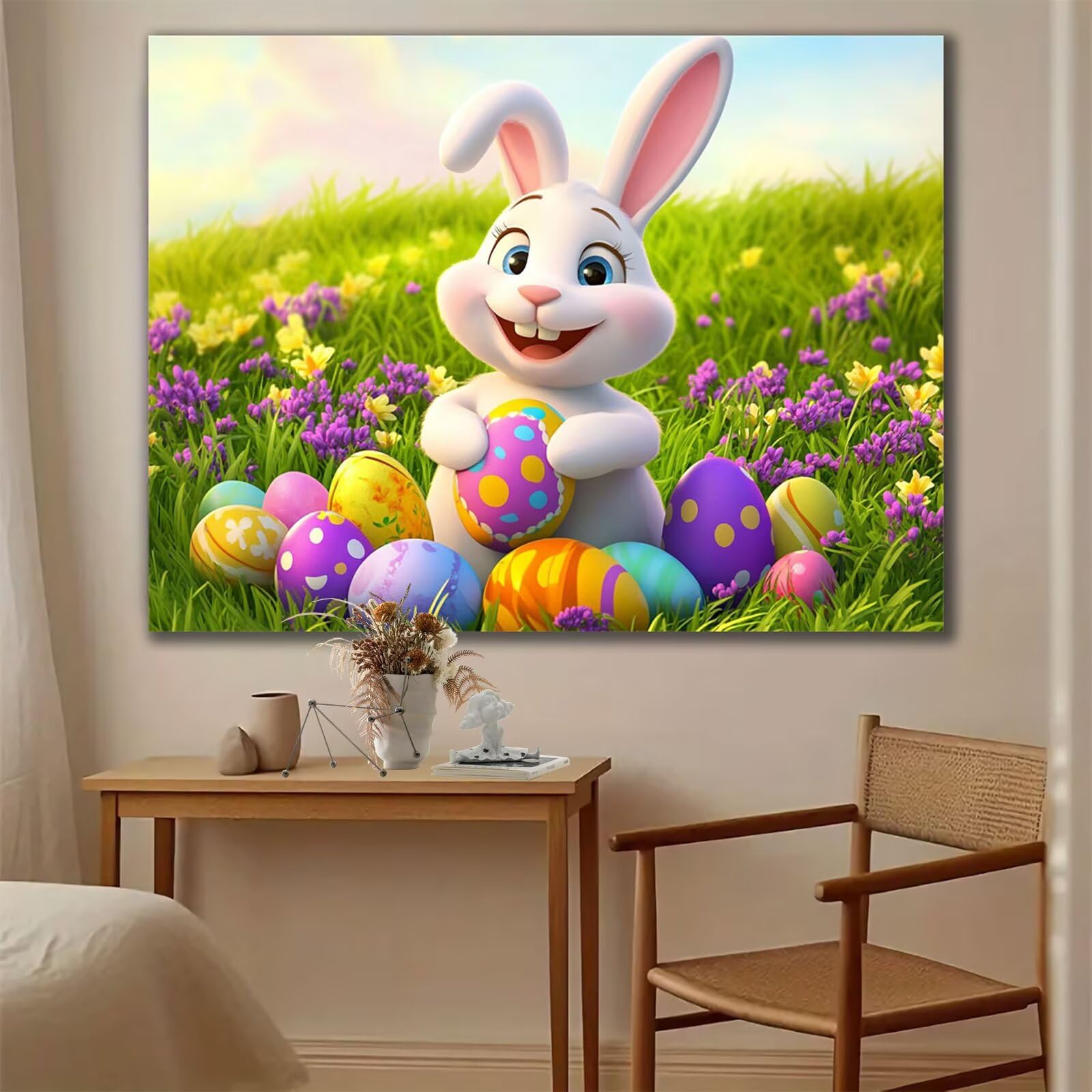 Peinture Numero Adulte Lapin Peinture Numero Pâques DIY Paint by Numbers Enfant Débutants Activité Manuelle kit avec Pinceaux et Peintures Acryliques, Loisirs Créatifs Femme Cadeau 70x90 cm 2W-439