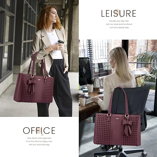 Miniatura 6 de LOVEVOOK Bolsa para laptop de 15.6 pulgadas para mujer, impermeable, de piel sintética, maletín para computadora, oficina, negocios, oficina,