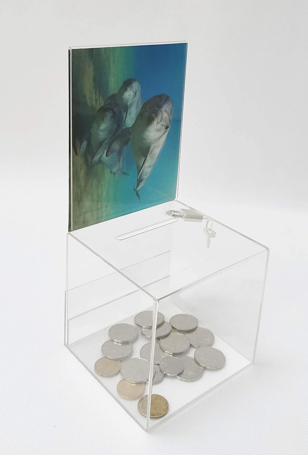 FixtureDisplays 4.25 X 4.25 X 9.9" Small Acrylic Plexiglass Clear Donation Box with Lock Tip Offering Charity Fundraising Box 11040-24