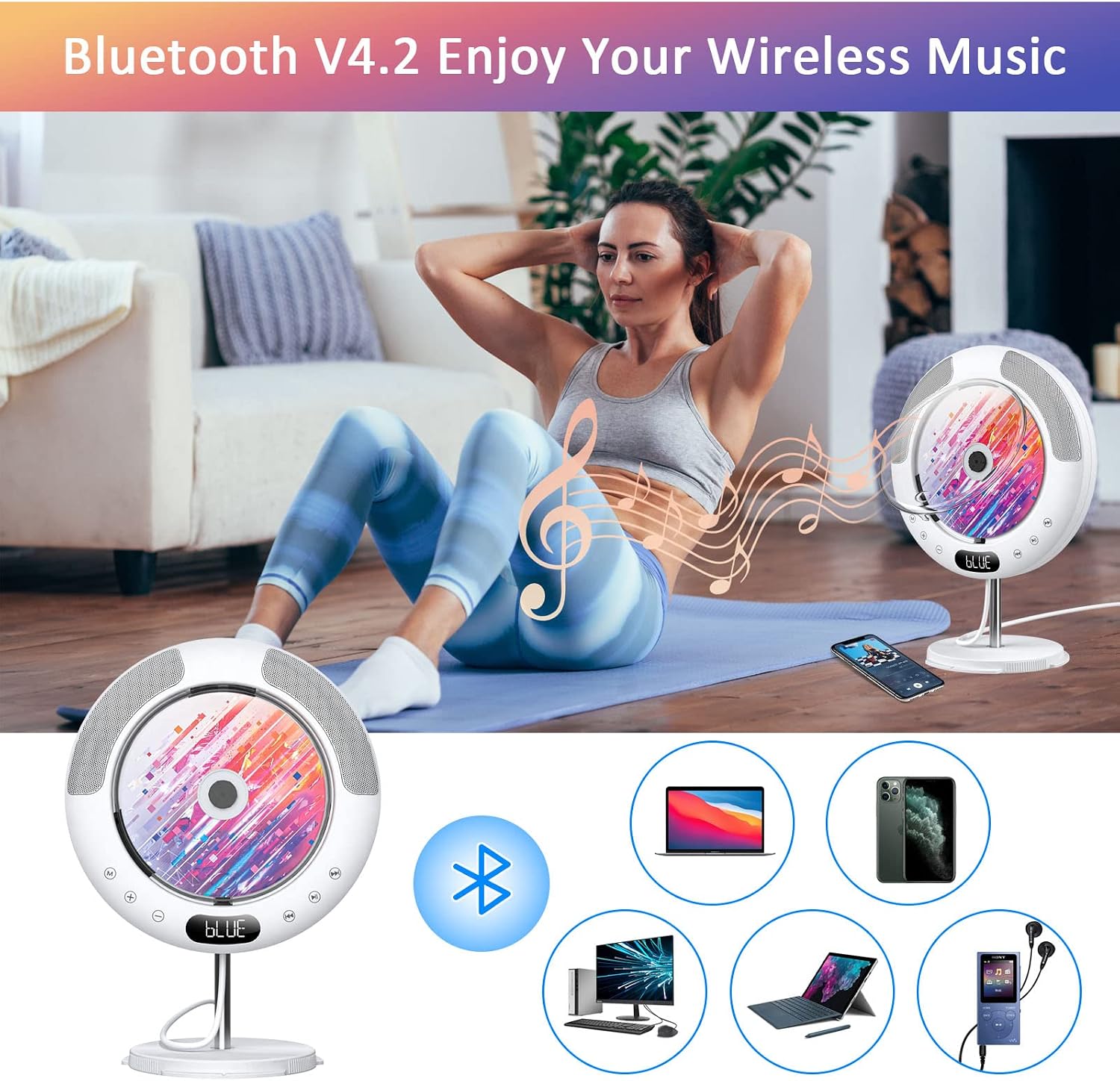Gueray CD Player for Home Bluetooth CD Player with Touch Buttons Wall Mountable Dual Speakers Disc HiFi Speakers with Dust Cover with LCD Screen Display with Remote Control FM Radio USB MP3 AUX Playback