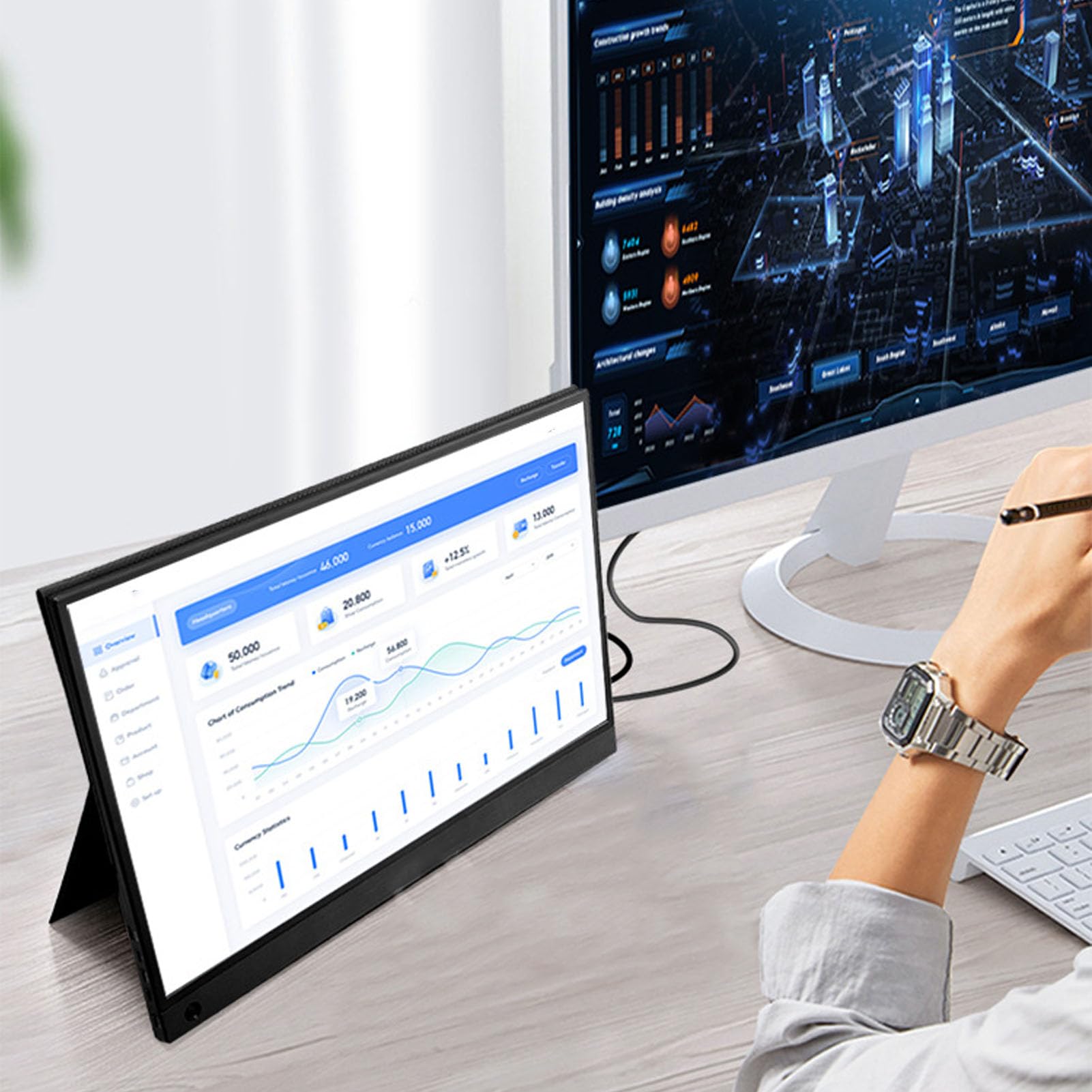 Przenośny Monitor 15,6 Cala, 1080P FHD USB C HDMI Wyświetlacz Komputerowy HDR IPS Ultra Cienki Monitor Zewnętrzny z Etui Magnetycznym do Konsoli Konsoli Telefonu,