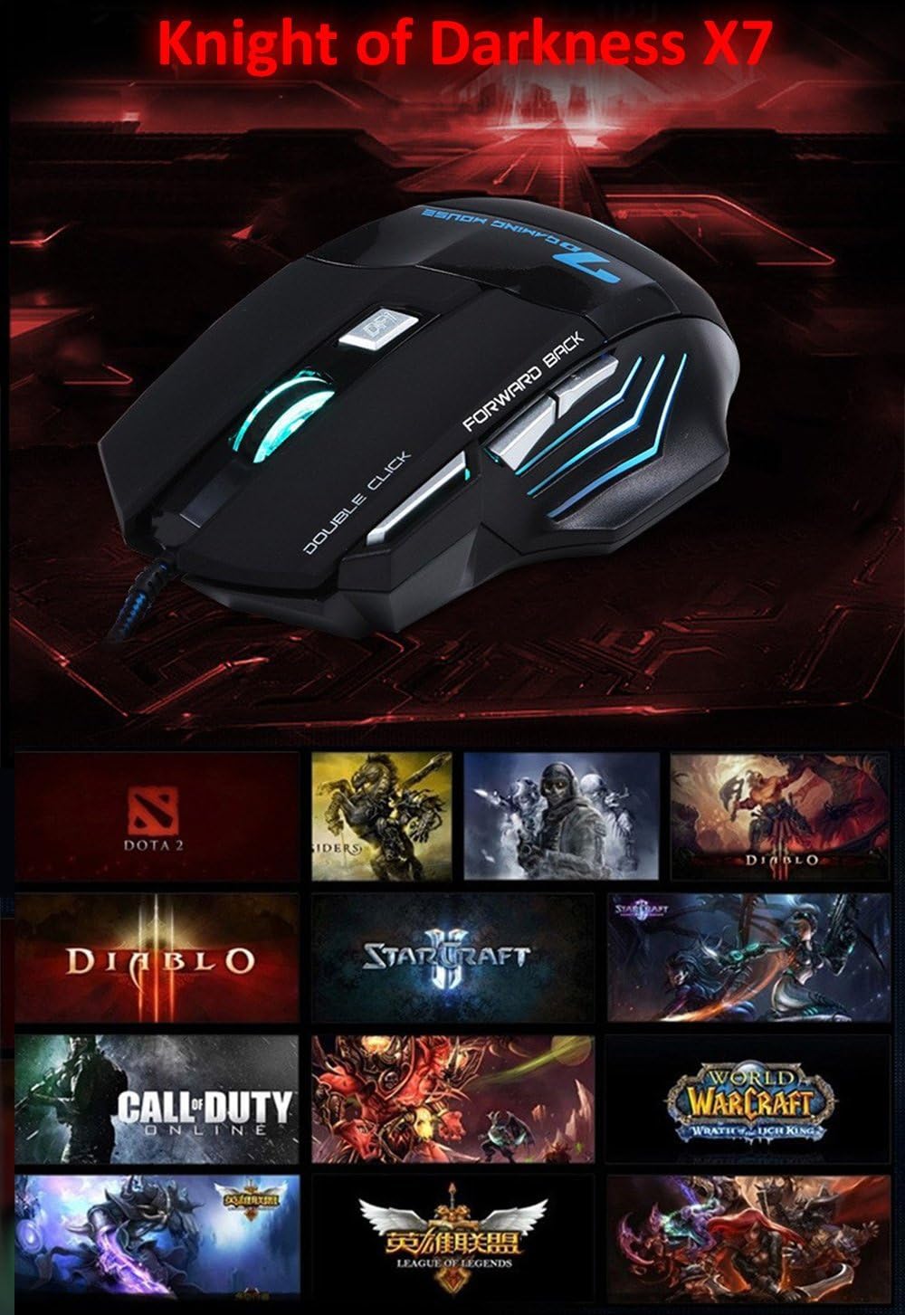 Estone X7 Optical Wired USB Gaming Mouse Colorful LED 5500 DPI 7 Button