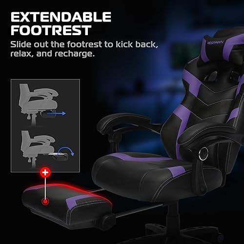 Miniatura 4 de Respawn 110 Pro Silla ergonómica para juegos con reposapiés para adultos, cómoda silla reclinable de oficina con soporte lumbar y reposacabezas,