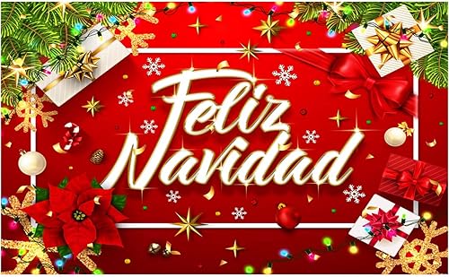 Miniatura 1 de Funnytree Telón de fondo de Navidad rojo y dorado mexicano español, suministros de decoración de fiesta de Navidad, festival de Navidad, hogar,