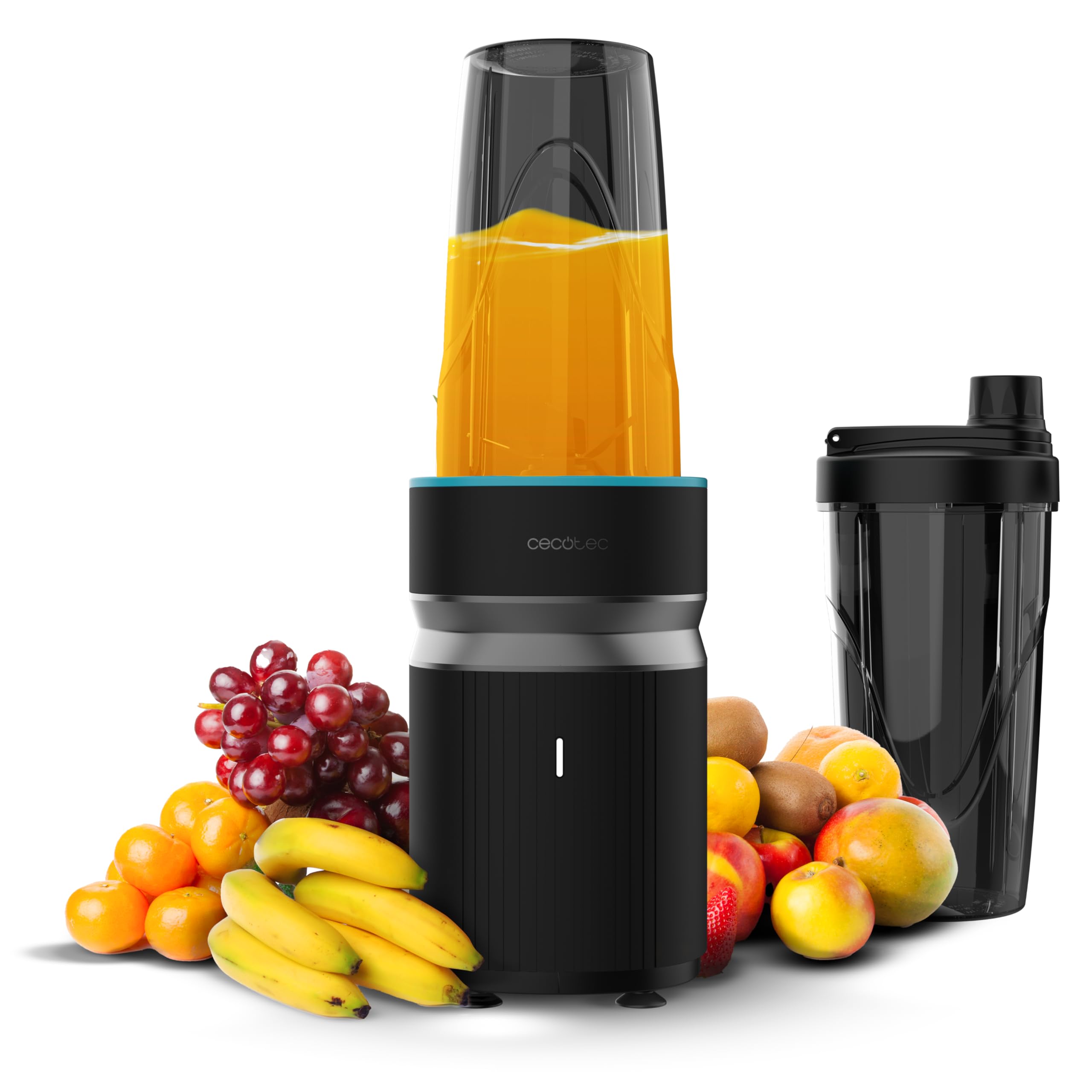 Cecotec PowerTitanium przenośny blender 1000 Push2Go. 1000 W, ostrze ze stali nierdzewnej 6 liści, 2 szklanki 700 ml z pokrywkami, bez BPA, zdejmowane części, profesjonalne rezultaty dla Ciebie