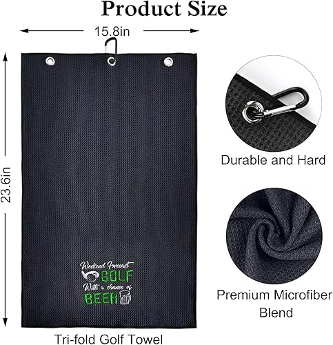 Miniatura 2 de DYJYBMY Toalla de golf divertida con pronóstico de fin de semana, toallas de golf bordadas para bolsas de golf con clip, accesorios de golf para