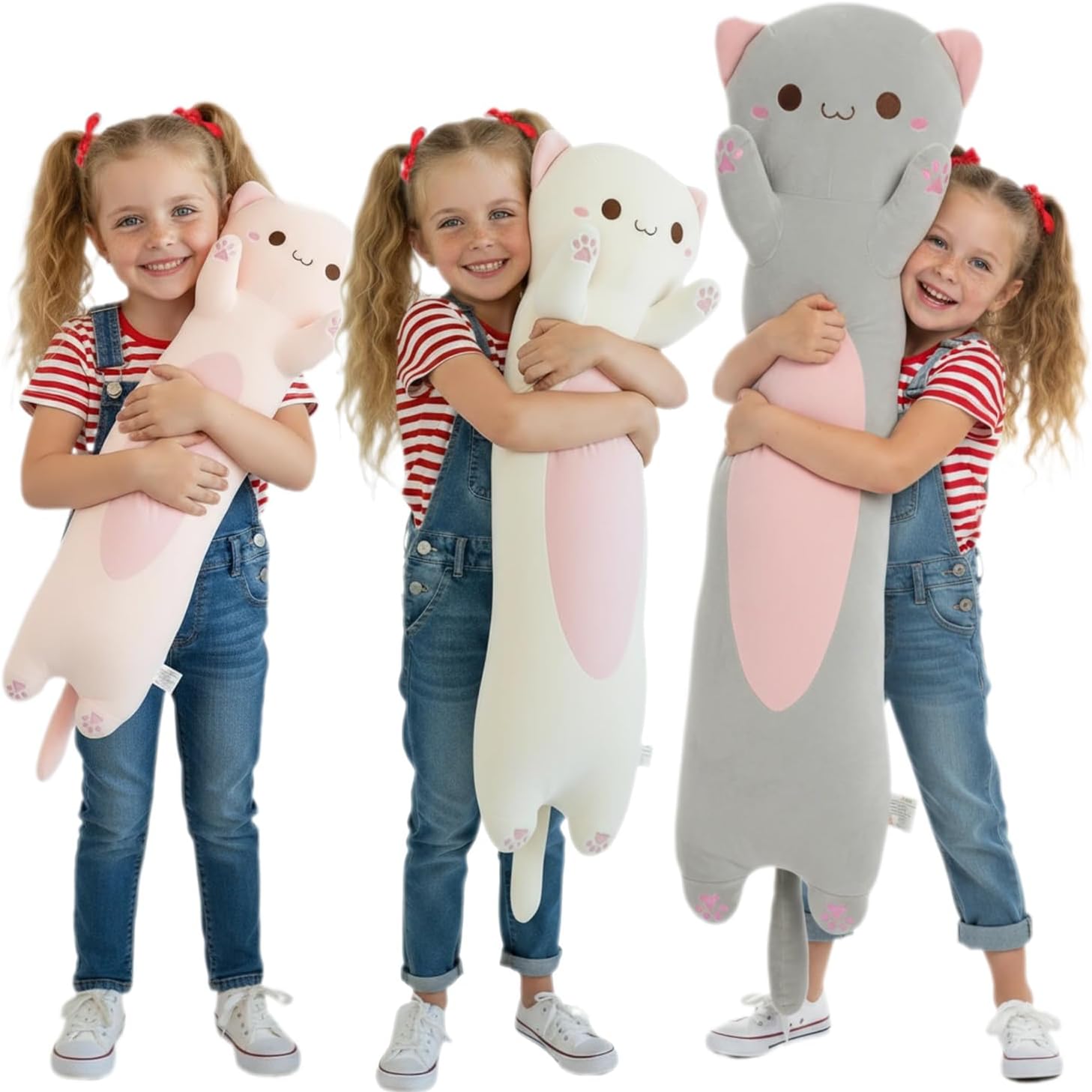 Long Cat Plush Toy – Ultra Soft Cat Plush Pillow Stuffed Animal for Kids & Adults, Kawaii Kitty Body Pillow, Cute Plushie Gift for Kids Girlfriend (Cream, Round Eyes, 60cm/23.62inch) - Image 7