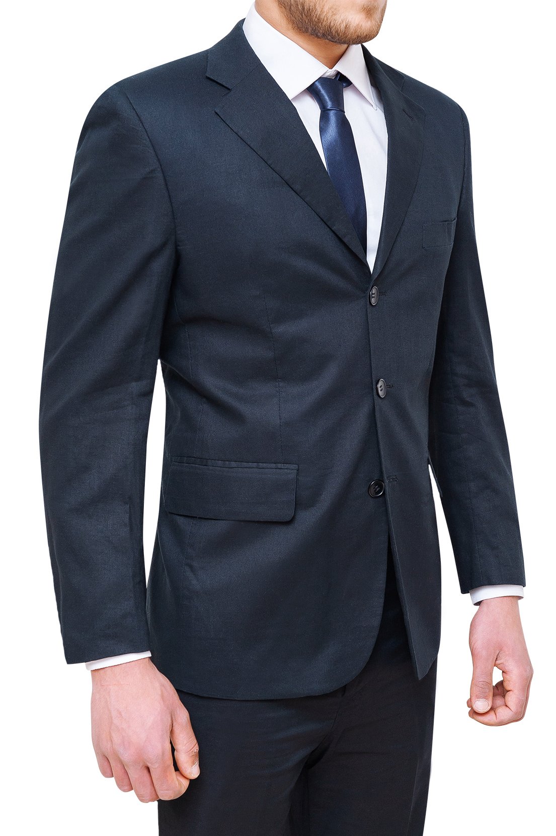 Abito Completo Uomo Sartoriale in Lino Blu Scuro Vestito Elegante Cerimonia