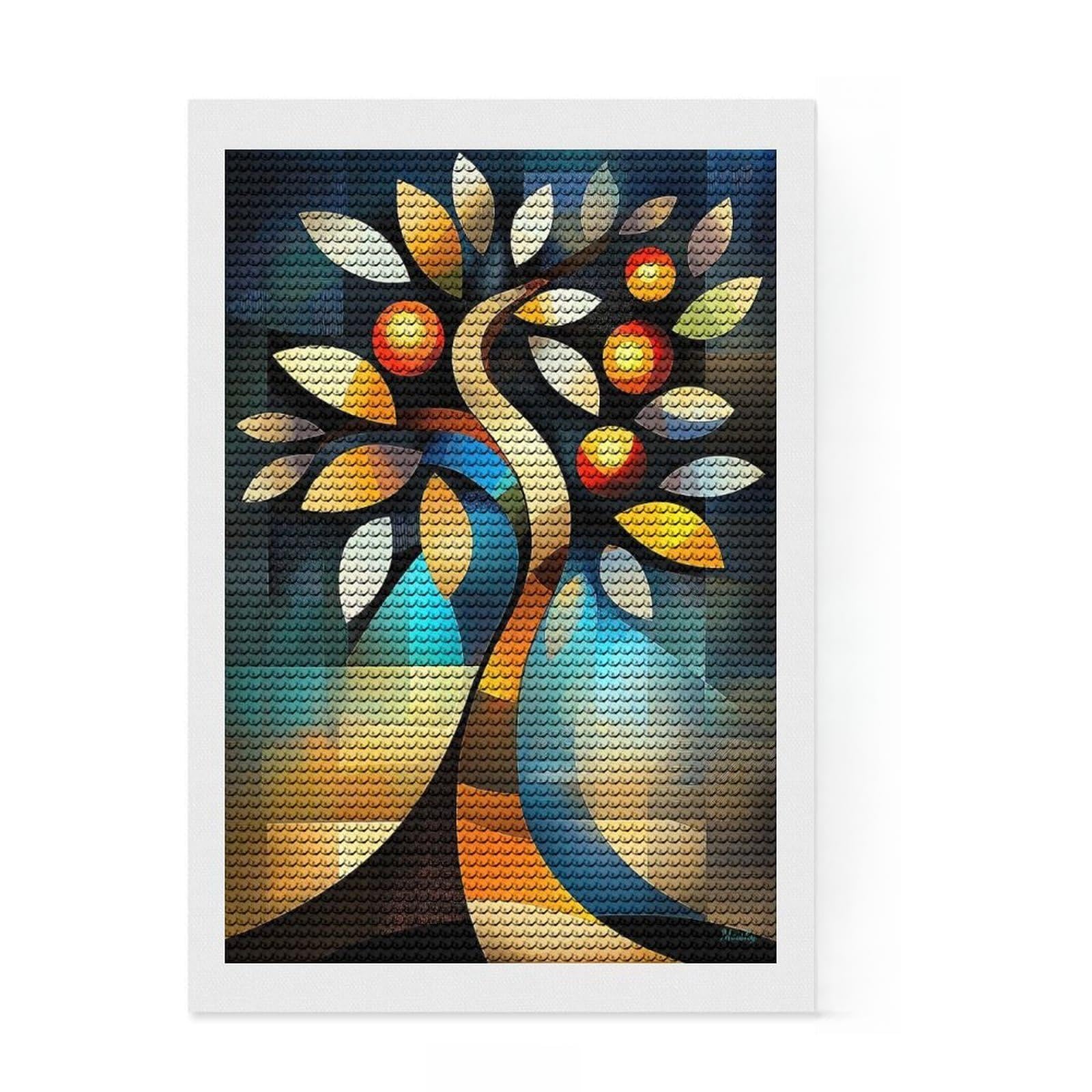 Junmoney Modern Cubism Tree Diamond Painting Kit 8"x12", Complete Accessories, Sparkling Round Gems, Full Kit Included, Modern Decor