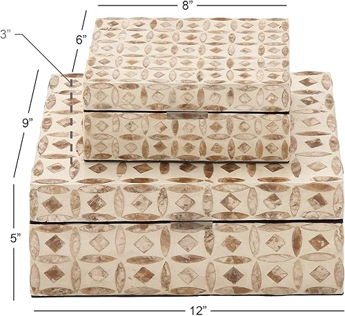 Miniatura 2 de Deco 79 Caja hecha a mano de nácar con tapa con bisagras, juego de 2 12 pulgadas, 8 pulgadas de ancho, negro