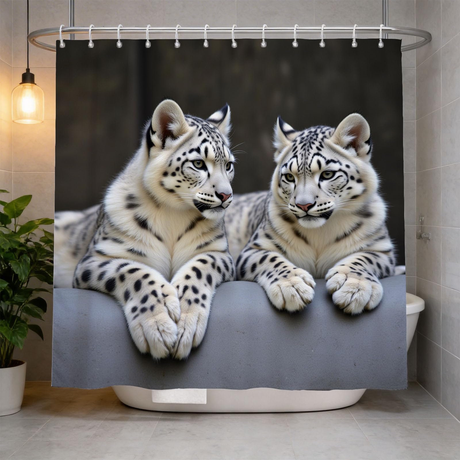 Hongduo 3D Snowleopard Shower Curtain for Stalls Bathtubs Animal Bathroom Decor Shower Curtain Set Polyester Fabric Waterproof 200x200cm/79X79 Inch with Hooks