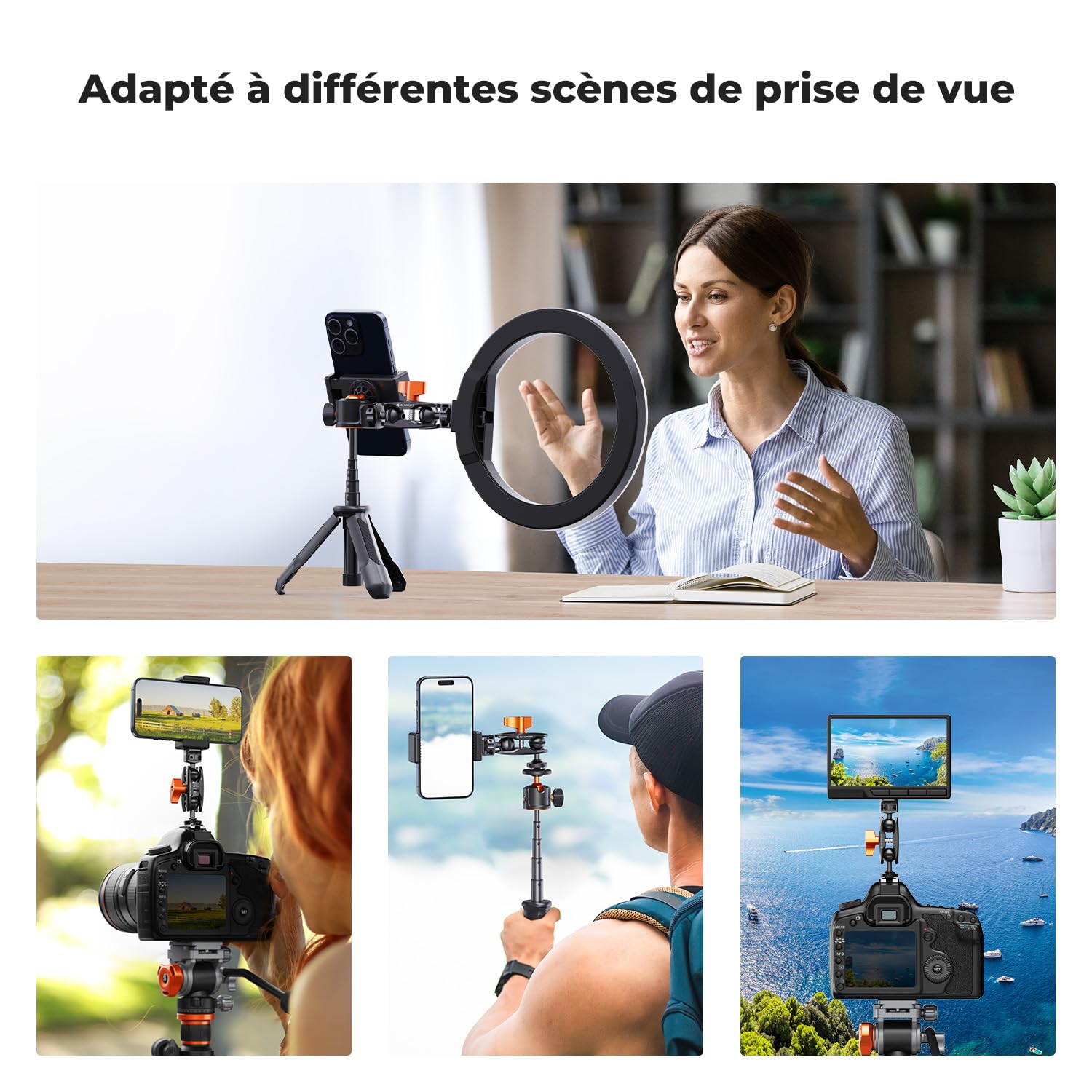 K&F CONCEPT Bras Magique avec Cold Shoe, Support pour Moniteur Cold Shoe et Vis 1/4", Rotatif Double Ballhead, pour Microphone, Surveiller Lumière LED