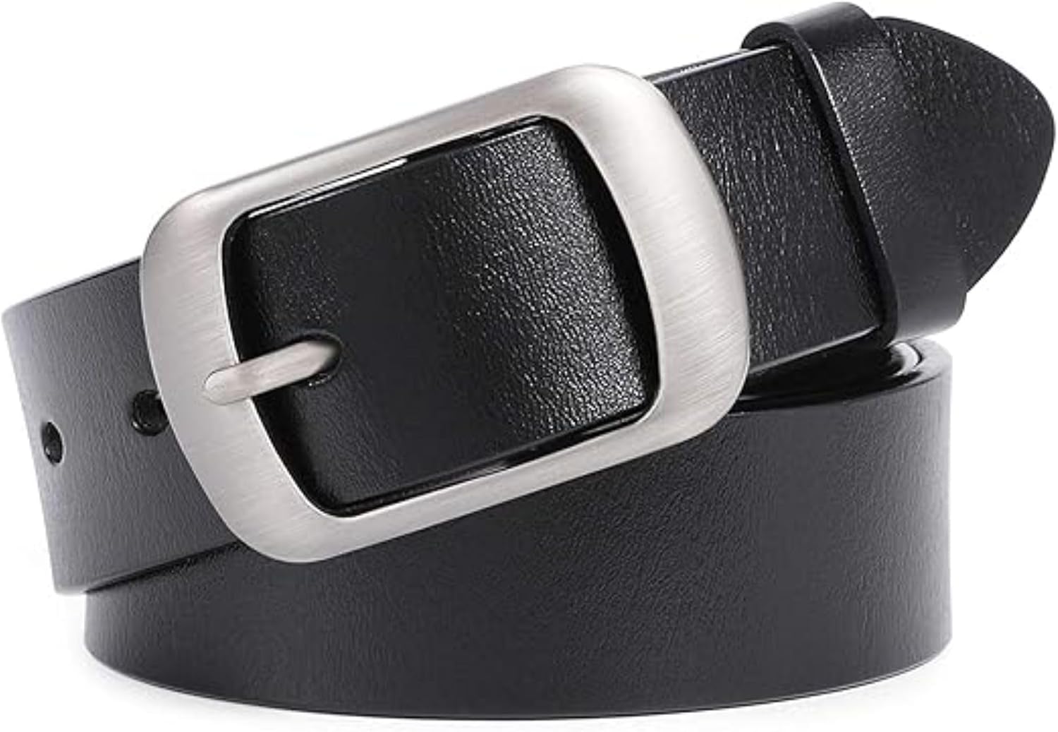Cinto Feminino Preto de Couro Vegano com Fivela de Aço Escovado – Estilo Clássico Retrô Cinto Feminino Preto de Couro Vegano com Fivela de Aço Escovado – Estilo Clássico Retrô