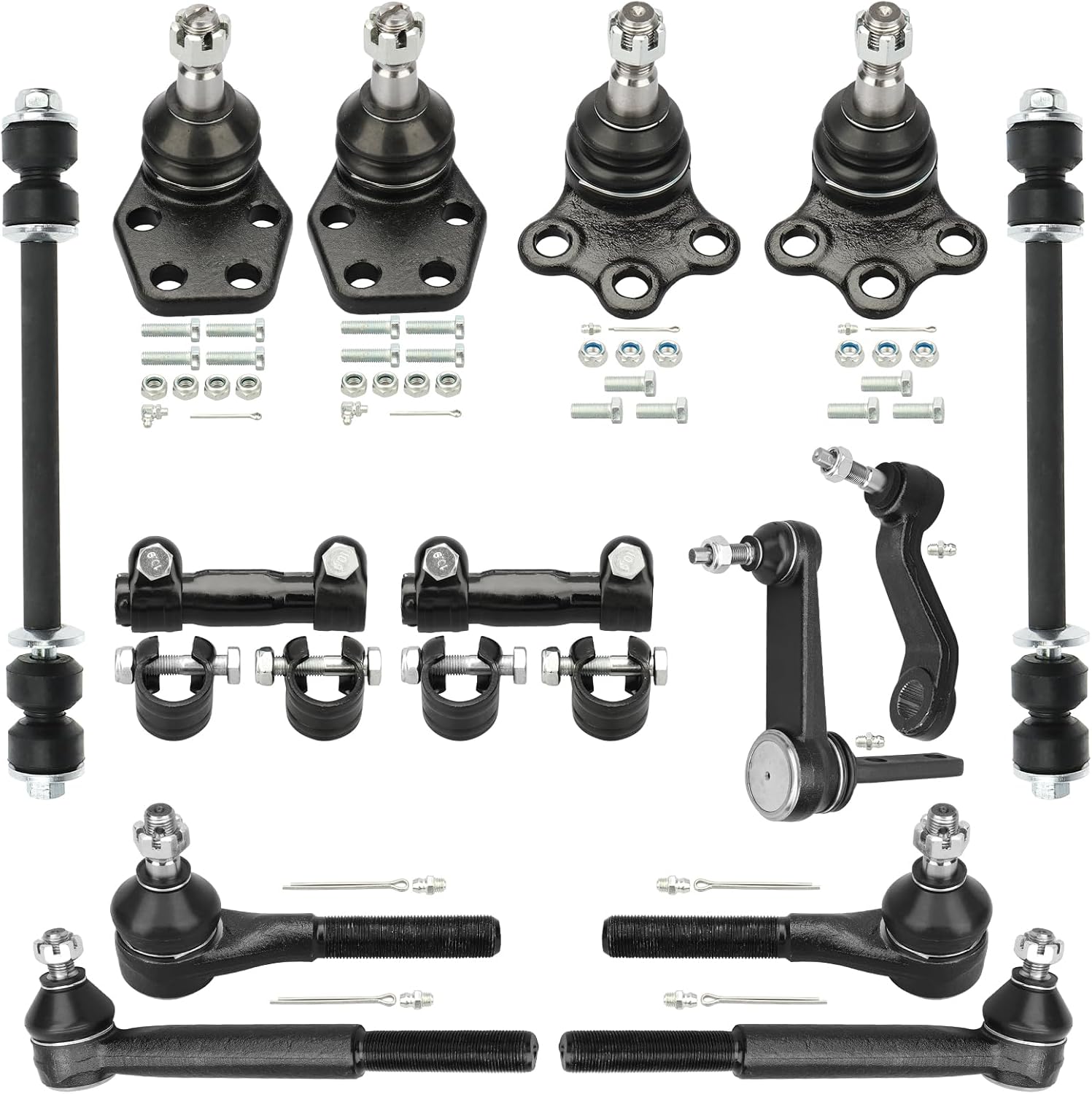 DRIVESTAR 14pc Set 2WD Front Upper & Lower Ball Joints Sway Bars Tie Rod Ends Adjusting Sleeves, for 2000 2001 Dodge Ram 1500